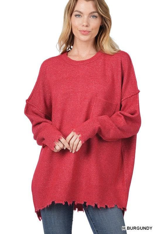 ZENANA Distressed Melange Oversized Sweater - SwagglyLife Home & Fashion