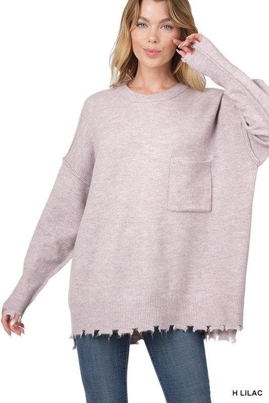 ZENANA Distressed Melange Oversized Sweater - SwagglyLife Home & Fashion