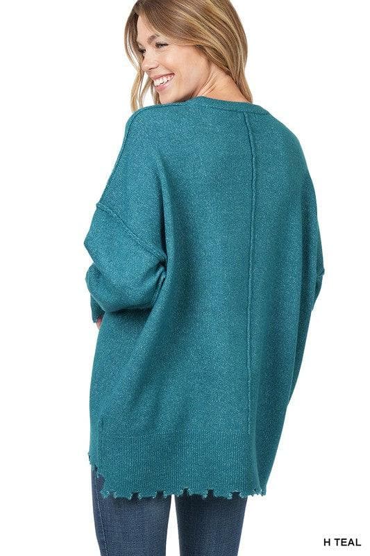 ZENANA Distressed Melange Oversized Sweater - SwagglyLife Home & Fashion