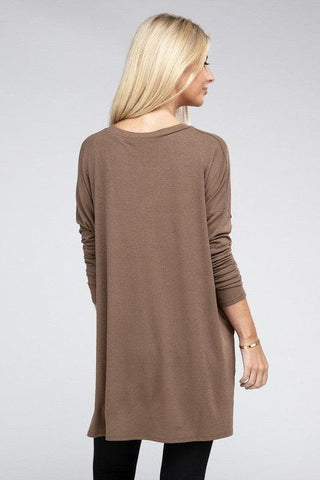 ZENANA Dolman Long Sleeve V-Neck Side Slit Hi-Low Hem Top - SwagglyLife Home & Fashion