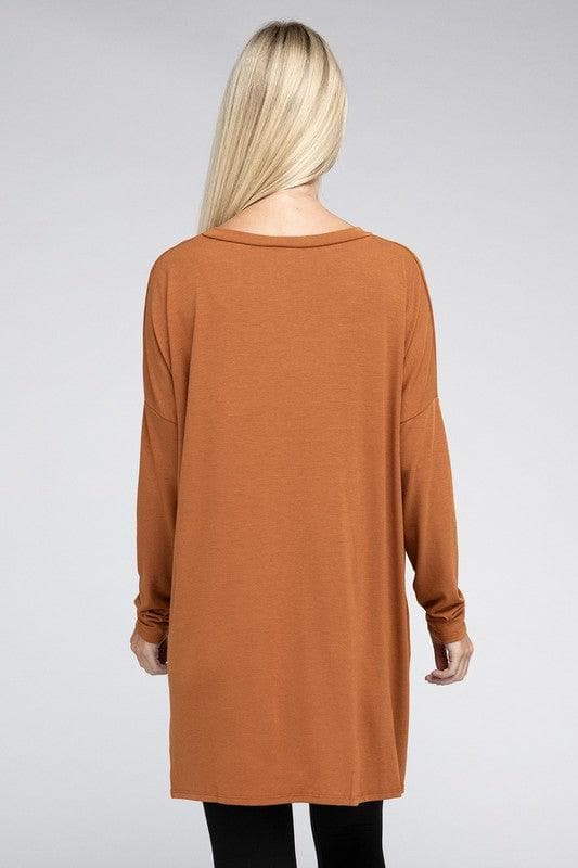 ZENANA Dolman Long Sleeve V-Neck Side Slit Hi-Low Hem Top - SwagglyLife Home & Fashion