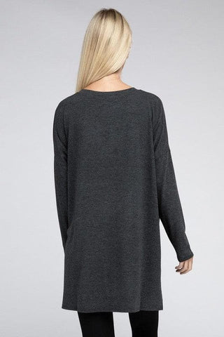 ZENANA Dolman Long Sleeve V-Neck Side Slit Hi-Low Hem Top - SwagglyLife Home & Fashion