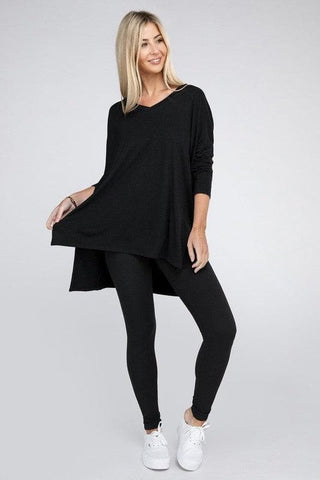 ZENANA Dolman Long Sleeve V-Neck Side Slit Hi-Low Hem Top - SwagglyLife Home & Fashion