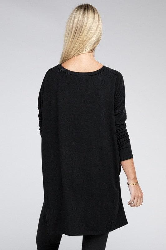 ZENANA Dolman Long Sleeve V-Neck Side Slit Hi-Low Hem Top - SwagglyLife Home & Fashion