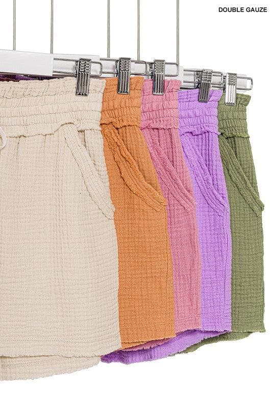 ZENANA Double Elasticband Drawstring Waist Shorts - SwagglyLife Home & Fashion