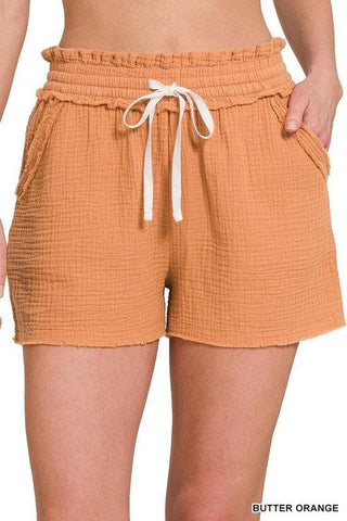 ZENANA Double Elasticband Drawstring Waist Shorts - SwagglyLife Home & Fashion