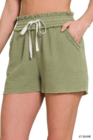 ZENANA Double Elasticband Drawstring Waist Shorts - SwagglyLife Home & Fashion