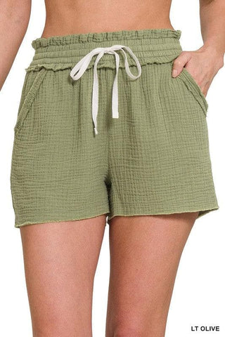 ZENANA Double Elasticband Drawstring Waist Shorts - SwagglyLife Home & Fashion