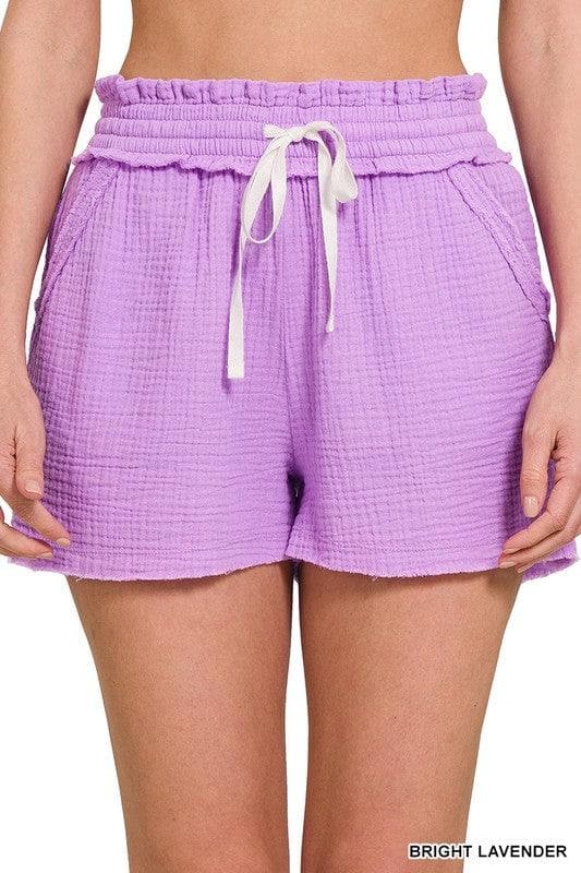 ZENANA Double Elasticband Drawstring Waist Shorts - SwagglyLife Home & Fashion