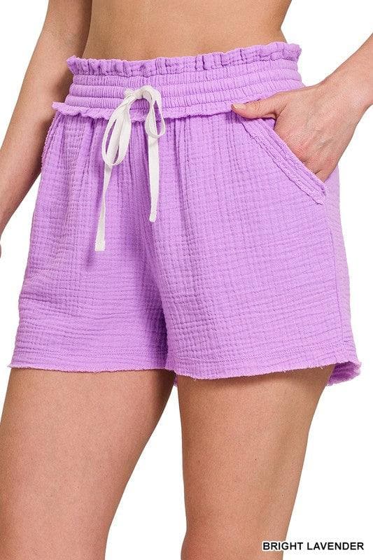 ZENANA Double Elasticband Drawstring Waist Shorts - SwagglyLife Home & Fashion