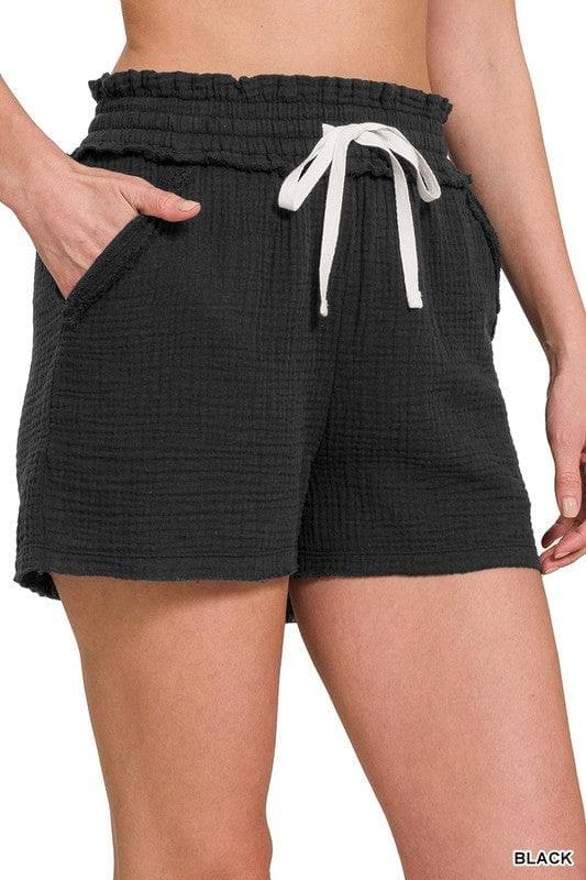 ZENANA Double Elasticband Drawstring Waist Shorts - SwagglyLife Home & Fashion