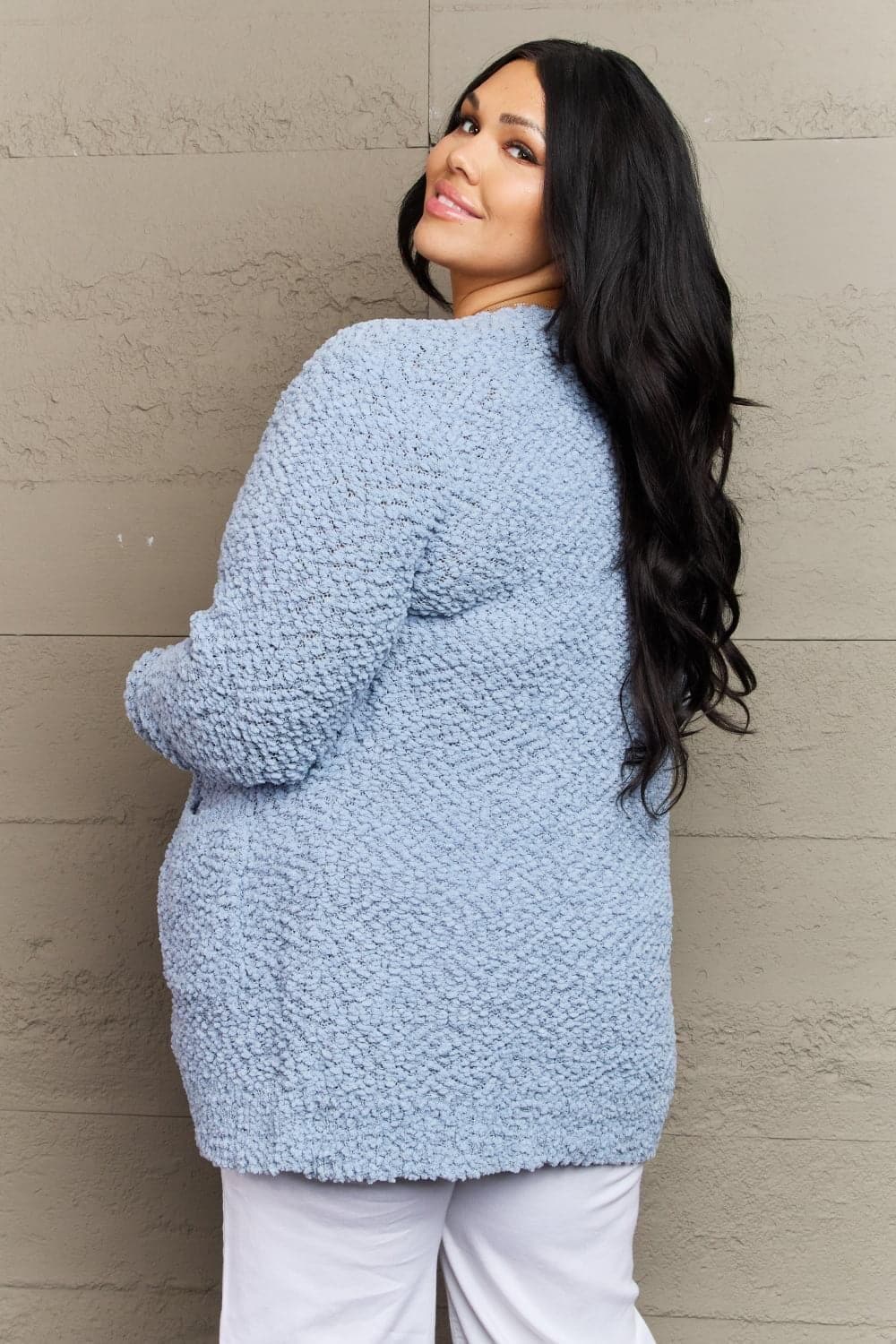 Zenana Falling For You Full Size Open Front Popcorn Cardigan - SwagglyLife Home & Fashion