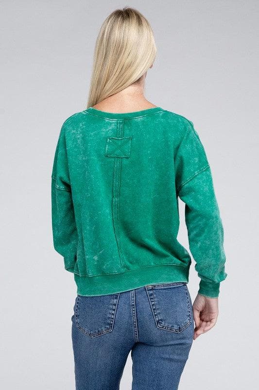 ZENANA French Terry Acid Wash Boat Neck Pullover, Multiple Colors - SwagglyLife Home & Fashion