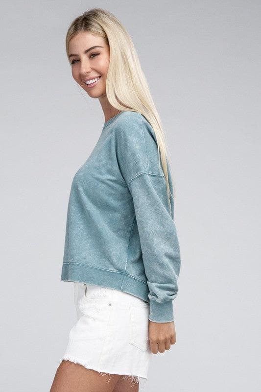 ZENANA French Terry Acid Wash Boat Neck Pullover, Multiple Colors - SwagglyLife Home & Fashion