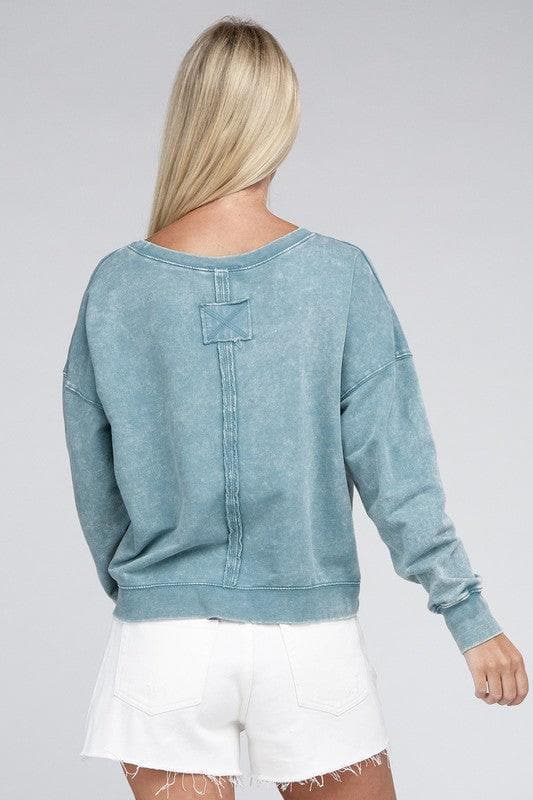 ZENANA French Terry Acid Wash Boat Neck Pullover, Multiple Colors - SwagglyLife Home & Fashion