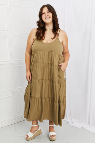 ZENANA Full Size Spaghetti Strap Tiered Dress with Pockets in Khaki - SwagglyLife Home & Fashion