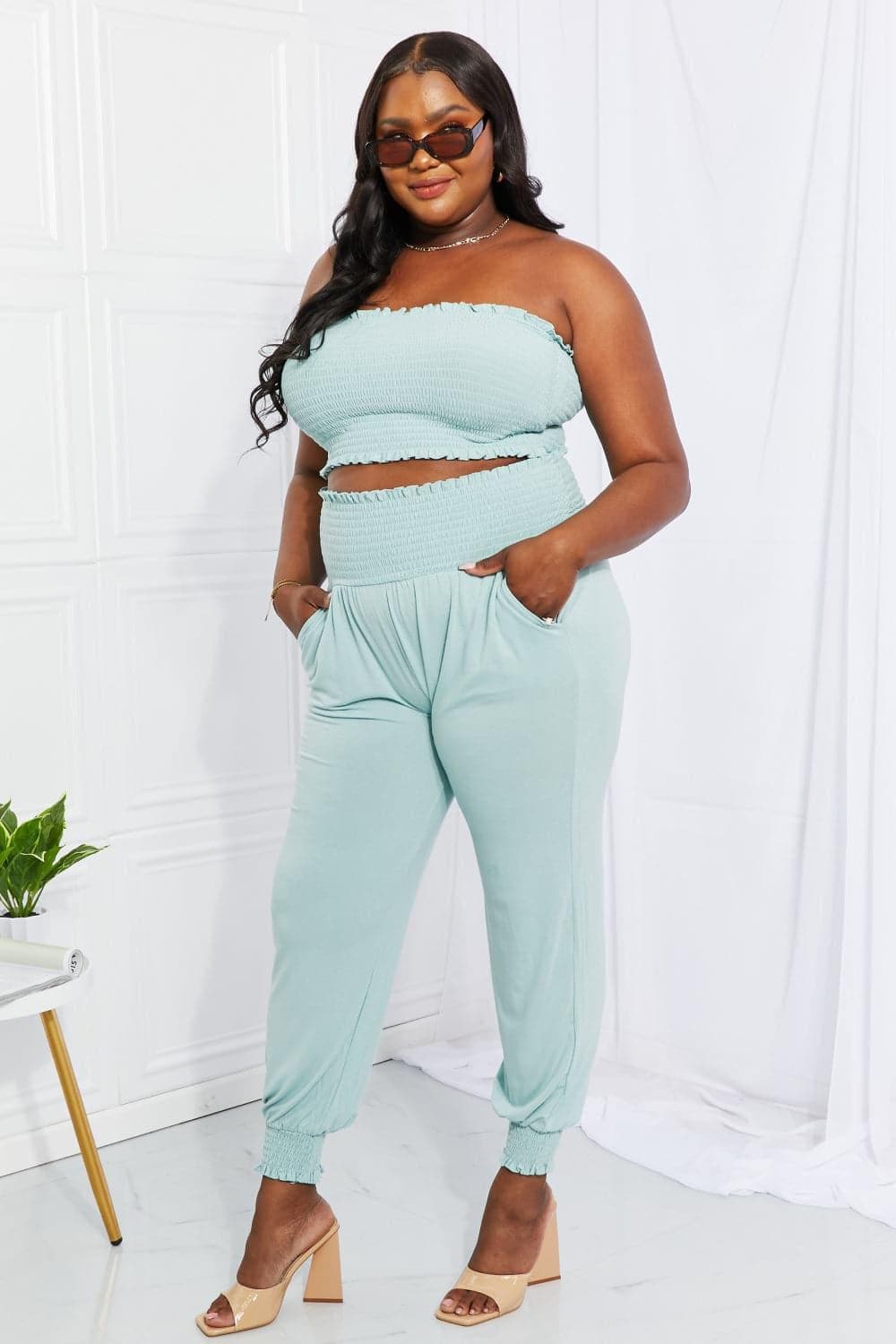 Zenana Full Size Stylish Comfort Smocked Tube Top & Joggers Set - SwagglyLife Home & Fashion