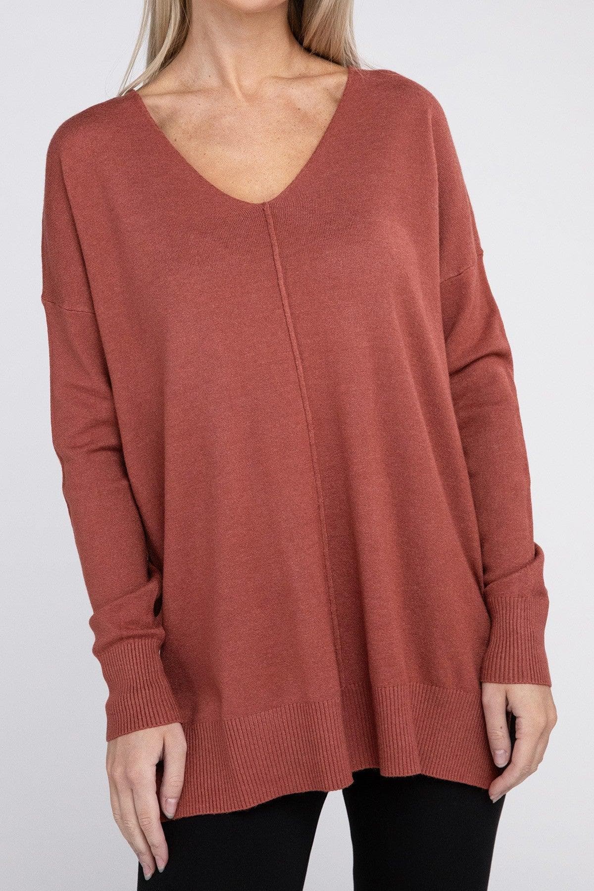 ZENANA Garment Dyed Front Seam Sweater - SwagglyLife Home & Fashion