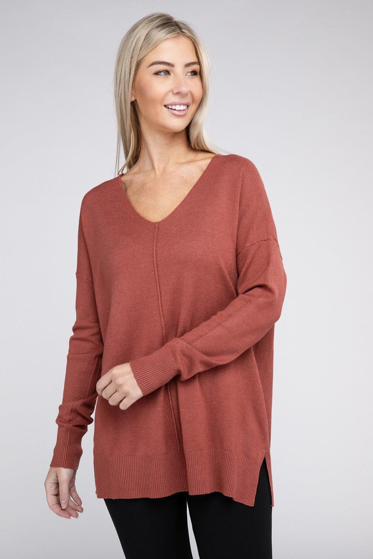 ZENANA Garment Dyed Front Seam Sweater - SwagglyLife Home & Fashion