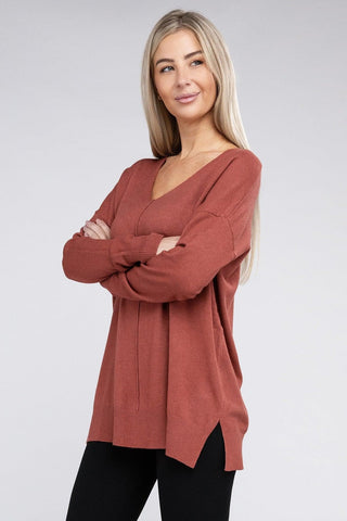 ZENANA Garment Dyed Front Seam Sweater - SwagglyLife Home & Fashion