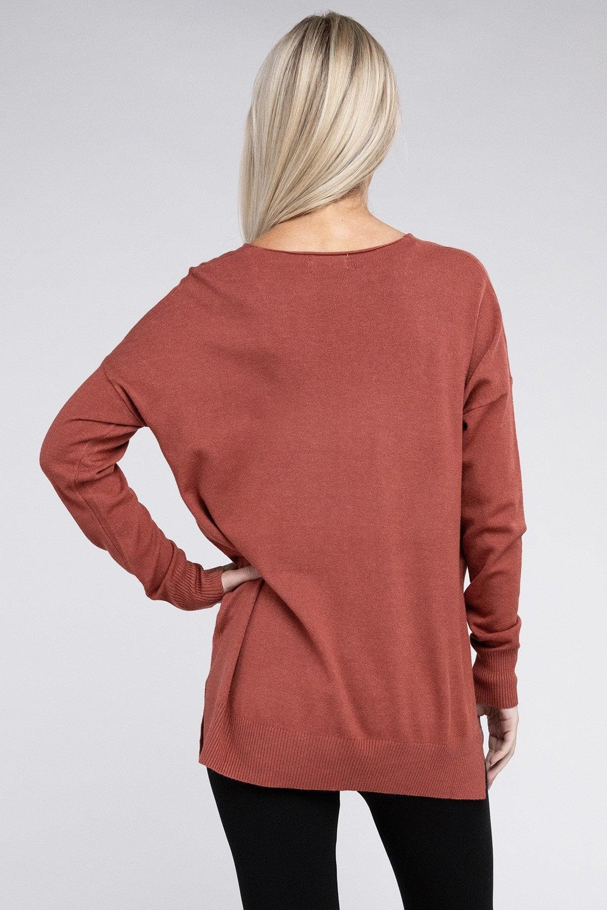 ZENANA Garment Dyed Front Seam Sweater - SwagglyLife Home & Fashion