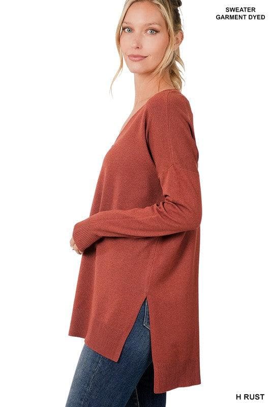 ZENANA Hi-Low Hem V-Neck Center Seam Sweater - SwagglyLife Home & Fashion