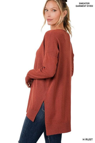 ZENANA Hi-Low Hem V-Neck Center Seam Sweater - SwagglyLife Home & Fashion