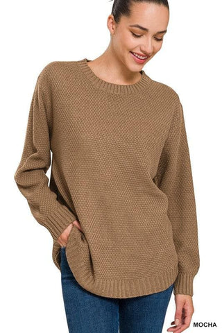 ZENANA Hi-Low Long Sleeve Round Neck Sweater - SwagglyLife Home & Fashion