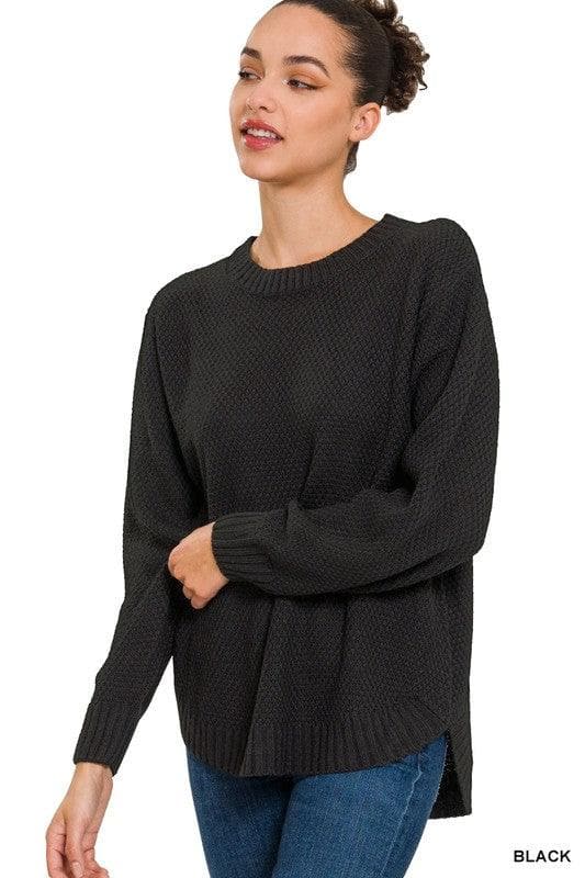 ZENANA Hi-Low Long Sleeve Round Neck Sweater - SwagglyLife Home & Fashion