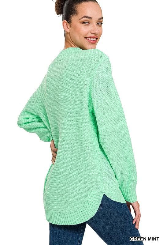 ZENANA Hi-Low Long Sleeve Round Neck Sweater - SwagglyLife Home & Fashion