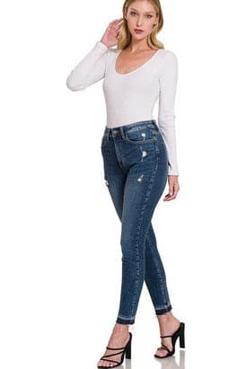 ZENANA High Rise Cropped Skinny Denim Pants - SwagglyLife Home & Fashion