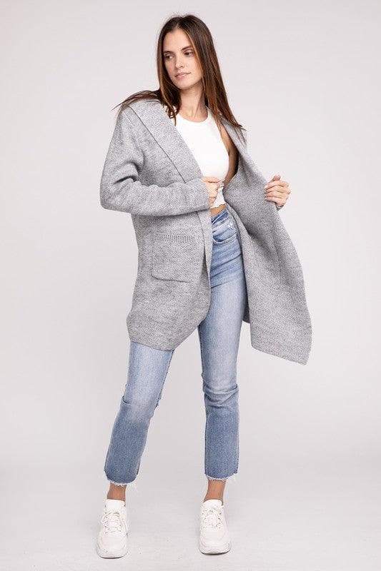 Zenana Hooded Open Front Sweater Cardigan - SwagglyLife Home & Fashion