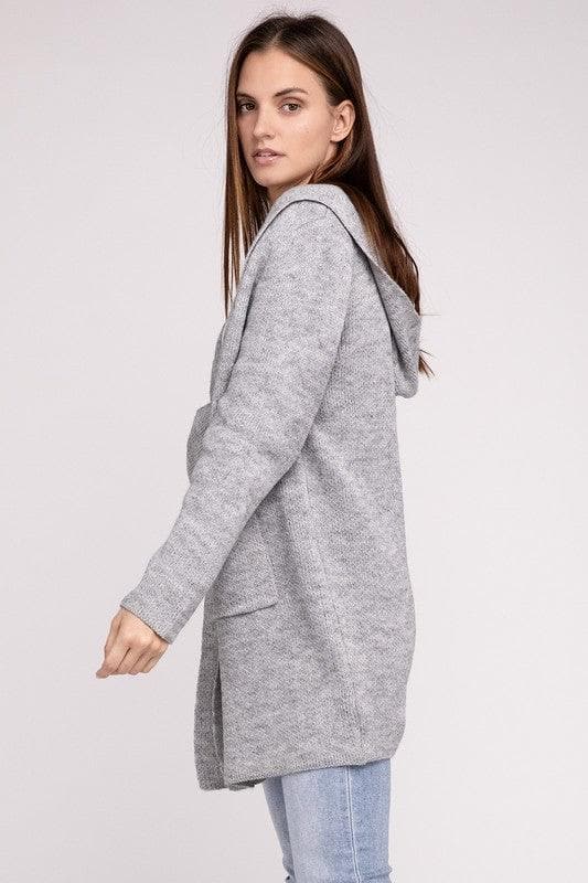 Zenana Hooded Open Front Sweater Cardigan - SwagglyLife Home & Fashion