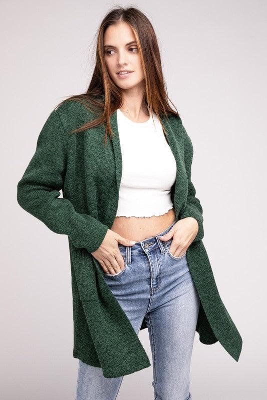 Zenana Hooded Open Front Sweater Cardigan - SwagglyLife Home & Fashion