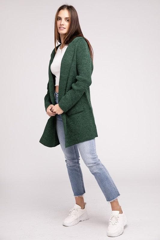 Zenana Hooded Open Front Sweater Cardigan - SwagglyLife Home & Fashion