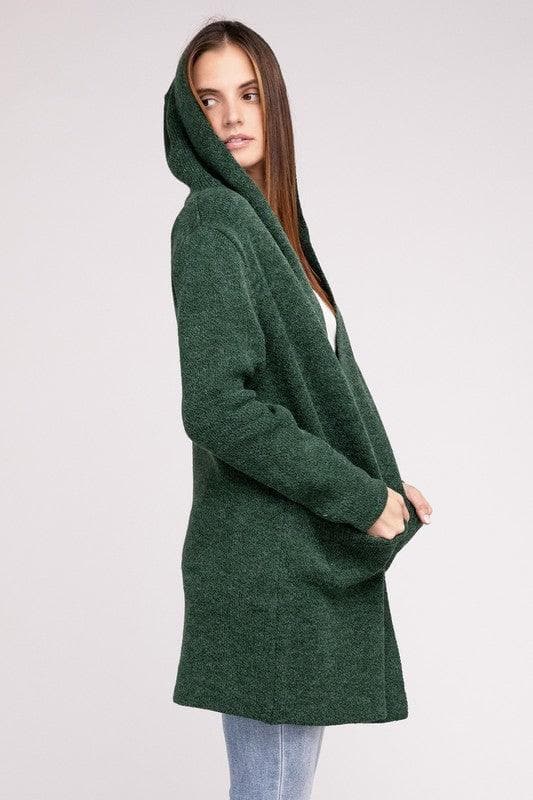 Zenana Hooded Open Front Sweater Cardigan - SwagglyLife Home & Fashion