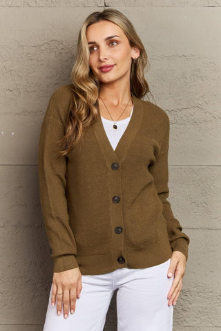 Zenana Kiss Me Tonight Full Size Button Down Cardigan, Olive - SwagglyLife Home & Fashion