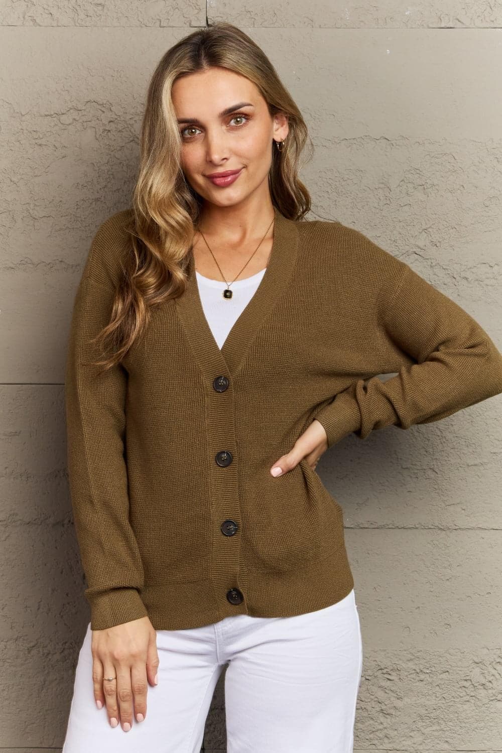 Zenana Kiss Me Tonight Full Size Button Down Cardigan, Olive - SwagglyLife Home & Fashion