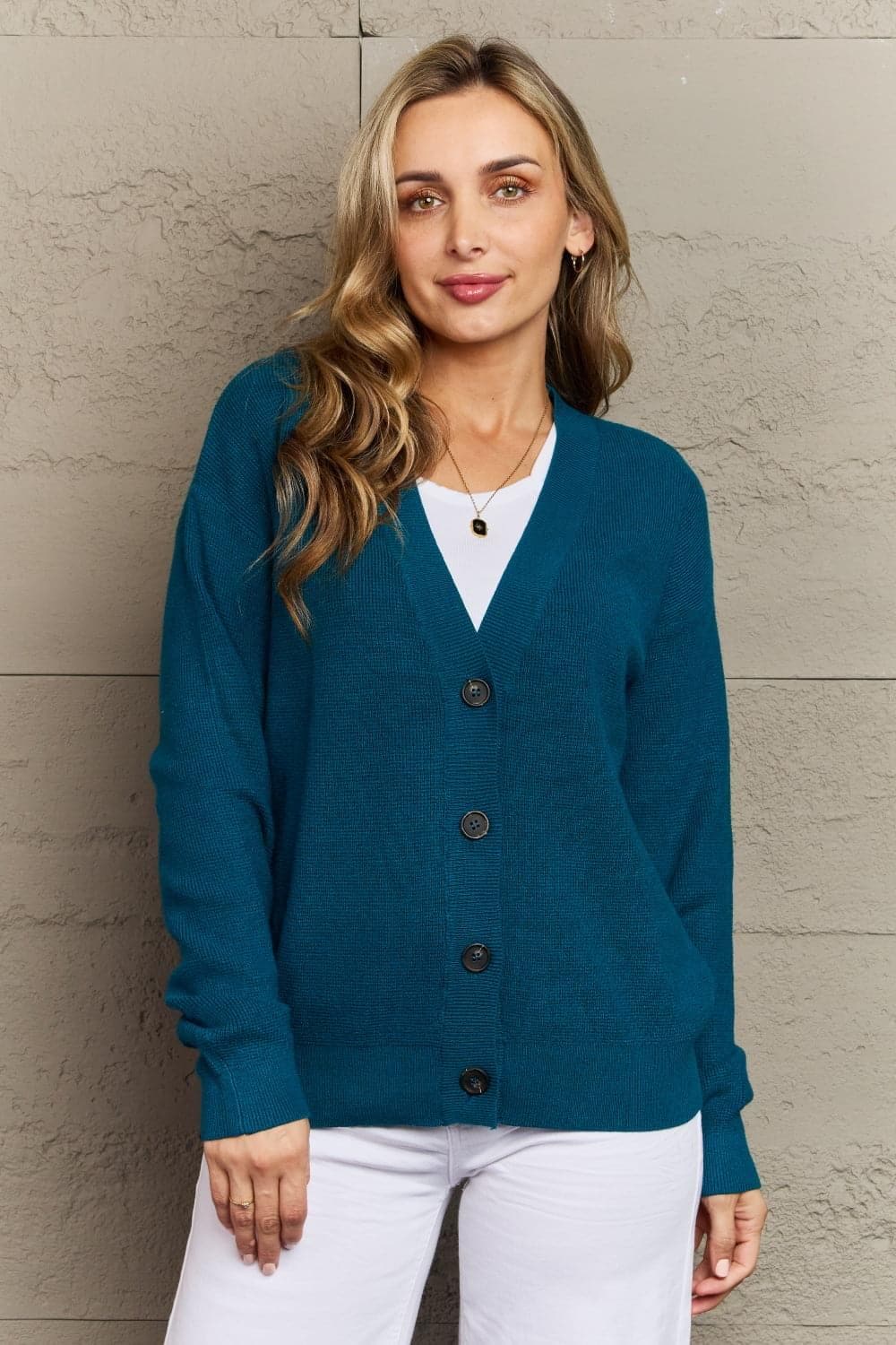 Zenana Kiss Me Tonight Full Size Button Down Cardigan in Teal - SwagglyLife Home & Fashion