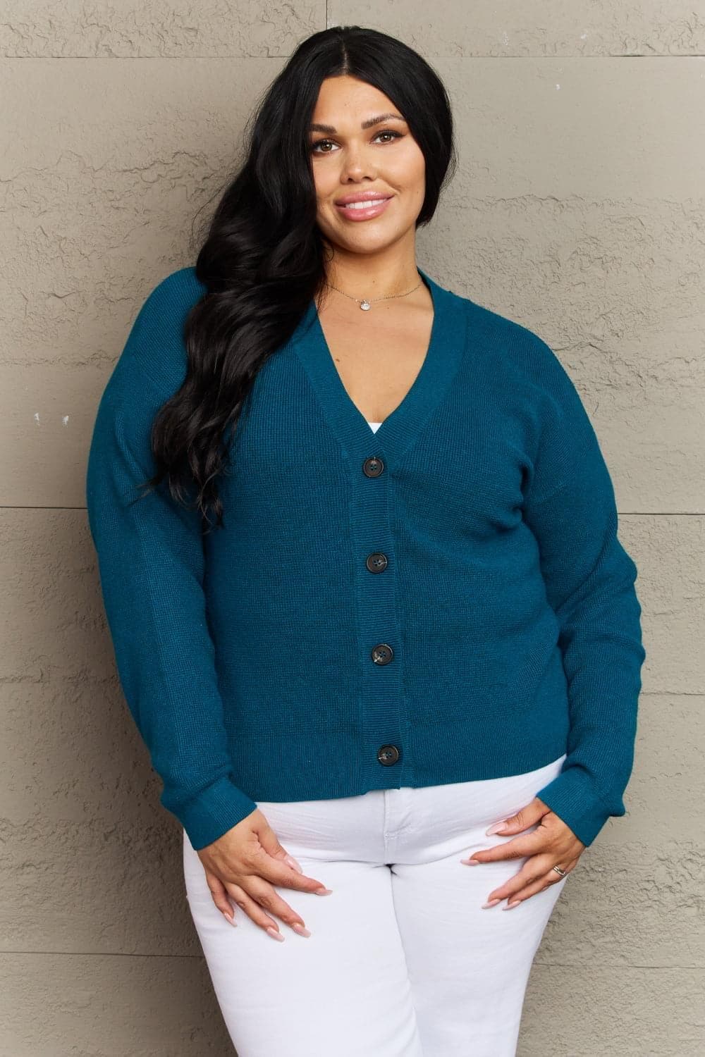 Zenana Kiss Me Tonight Full Size Button Down Cardigan in Teal - SwagglyLife Home & Fashion