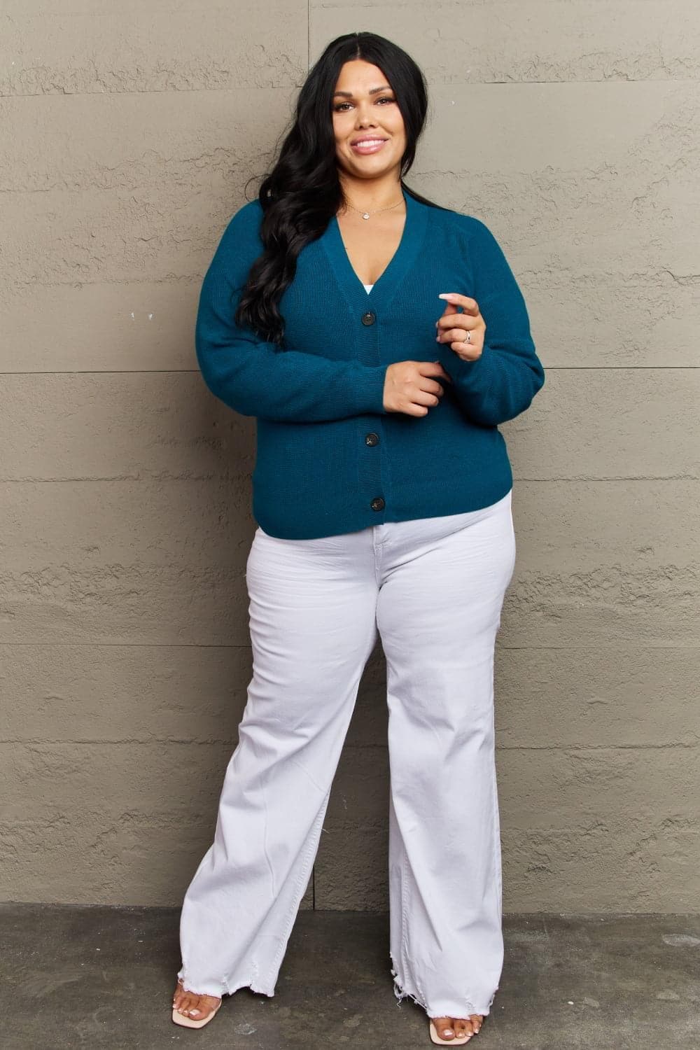 Zenana Kiss Me Tonight Full Size Button Down Cardigan in Teal - SwagglyLife Home & Fashion