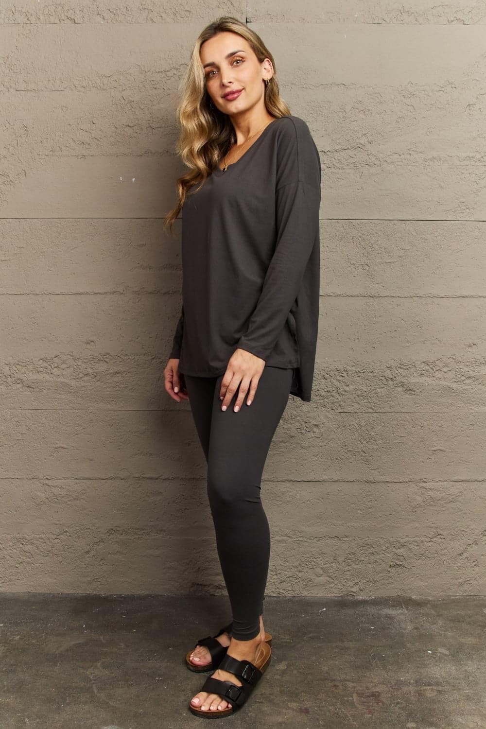 Zenana Lazy Days Full Size Long Sleeve and Leggings Set, Charcoal - SwagglyLife Home & Fashion