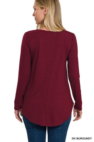 ZENANA Long Sleeve V-Neck Round Hem Top - SwagglyLife Home & Fashion