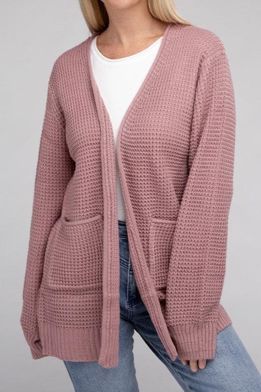 ZENANA Low Gauge Waffle Open Cardigan Sweater - SwagglyLife Home & Fashion