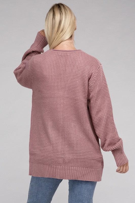 ZENANA Low Gauge Waffle Open Cardigan Sweater - SwagglyLife Home & Fashion