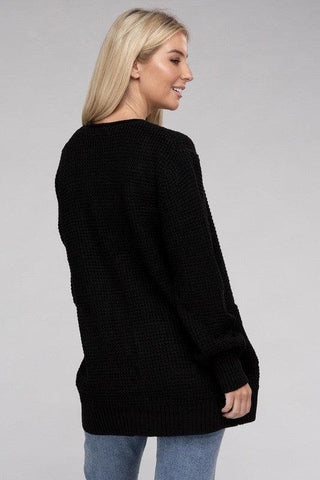 ZENANA Low Gauge Waffle Open Cardigan Sweater - SwagglyLife Home & Fashion