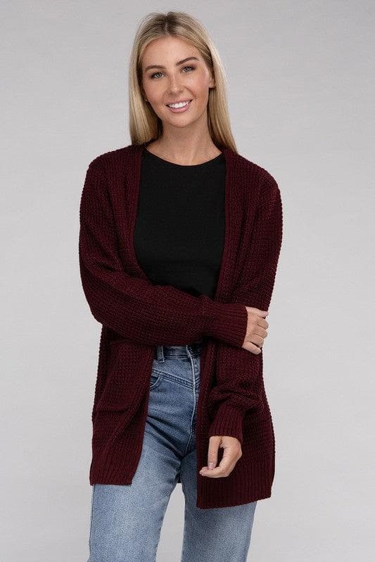 ZENANA Low Gauge Waffle Open Cardigan Sweater - SwagglyLife Home & Fashion