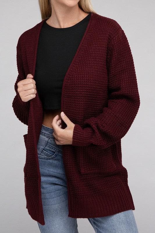 ZENANA Low Gauge Waffle Open Cardigan Sweater - SwagglyLife Home & Fashion