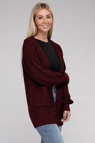 ZENANA Low Gauge Waffle Open Cardigan Sweater - SwagglyLife Home & Fashion