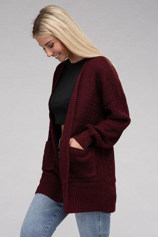 ZENANA Low Gauge Waffle Open Cardigan Sweater - SwagglyLife Home & Fashion